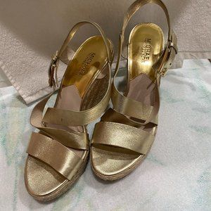 Michael Kors Giovanna Gold Metallic Leather Wedges